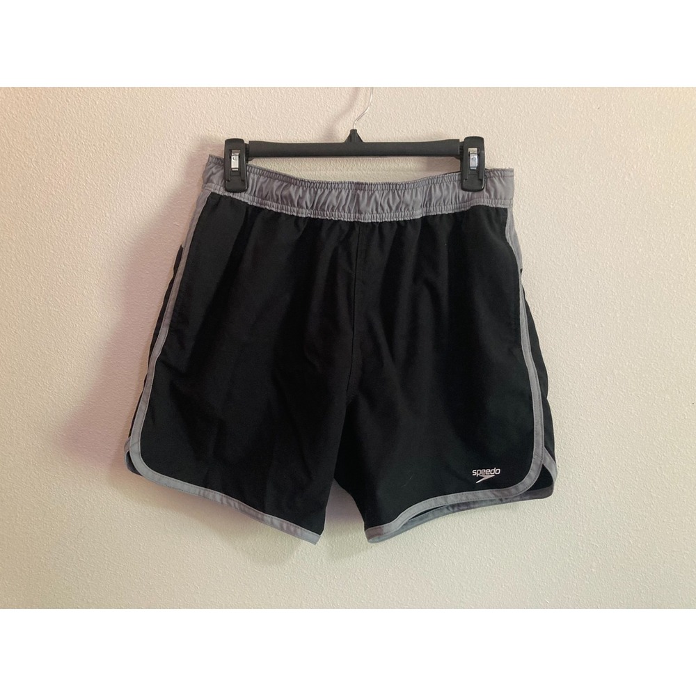 Speedo Swim Trunks Shorts Men Size M Medium Black Gray‎ with Pockets